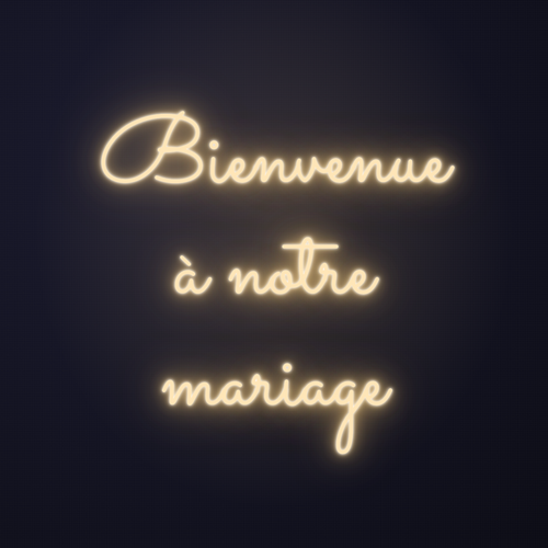 Néon LED Bienvenue à notre mariage allumé sur mur sombre