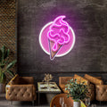 Enseigne néon LED glace rose installée dans un salon