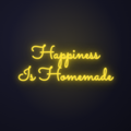 Néon LED Happiness Is Homemade allumé sur mur sombre