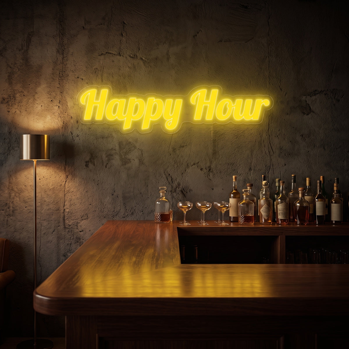 Néon LED Happy Hour allumé en situation