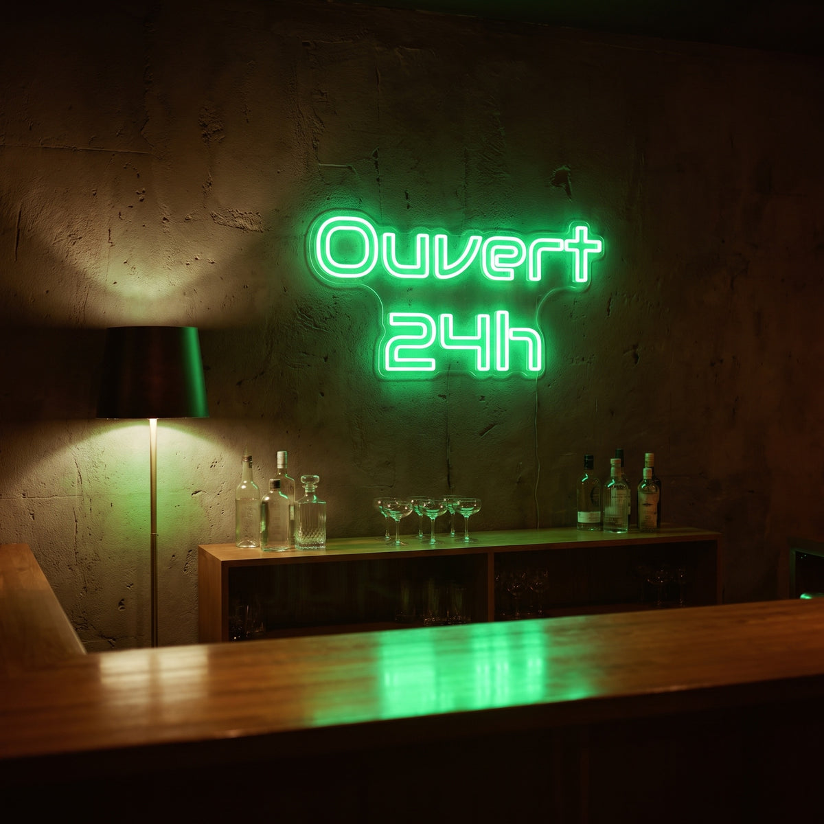 Néon LED Ouvert 24h allumé en situation