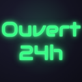 Néon LED Ouvert 24h allumé sur mur sombre