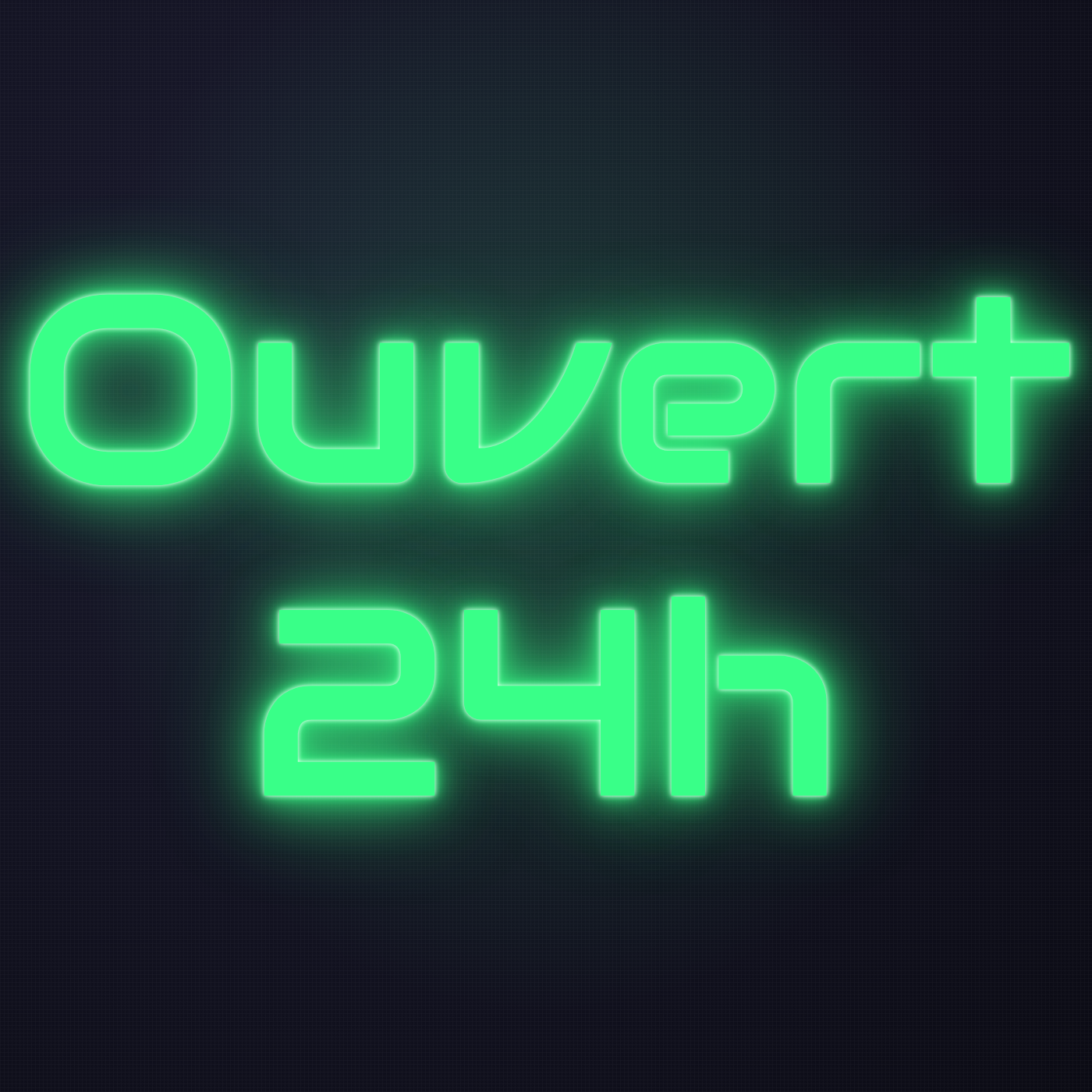 Néon LED Ouvert 24h allumé sur mur sombre