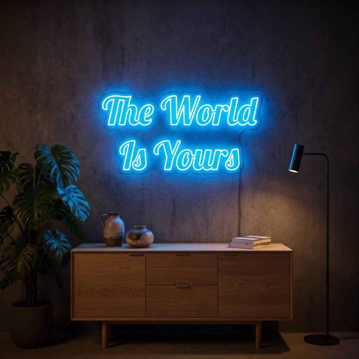 Néon LED The World Is Yours allumé en situation