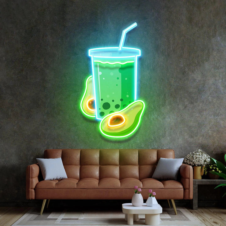 Enseigne néon LED smoothie avocat dans un salon