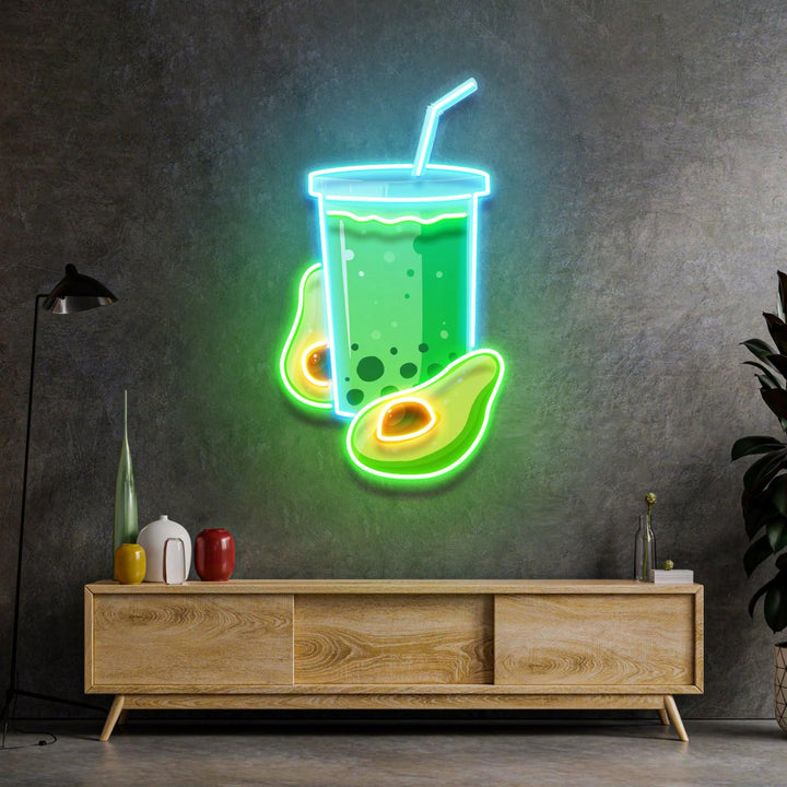 Enseigne néon LED smoothie avocat sur mur