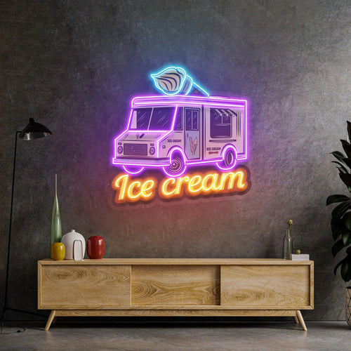Enseigne néon LED camion de glace en situation