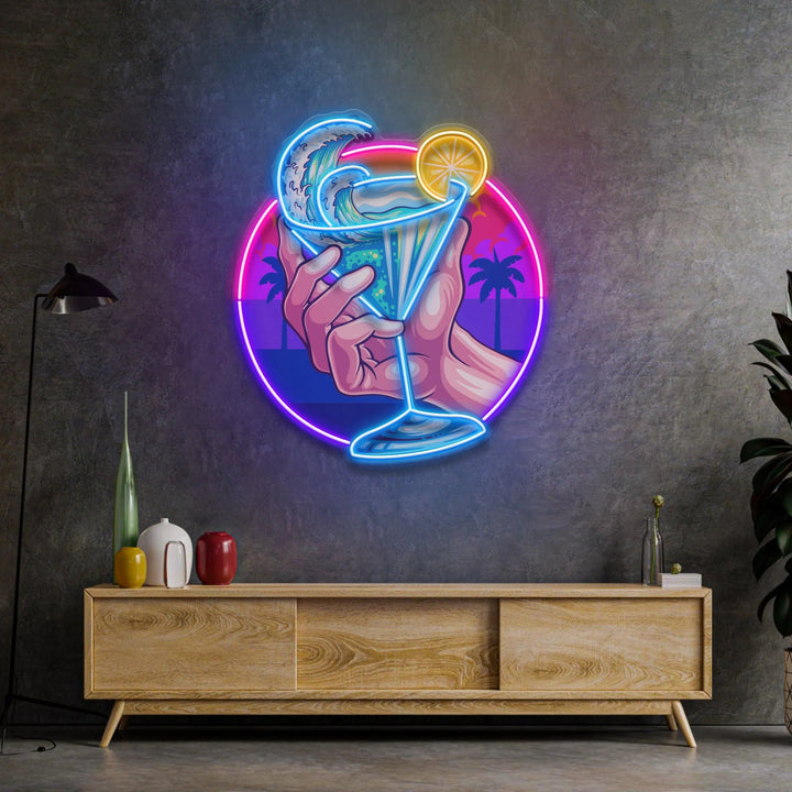 Enseigne néon LED cocktail tropical multicolore