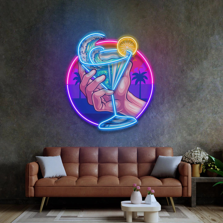 Enseigne néon LED cocktail tropical en situation