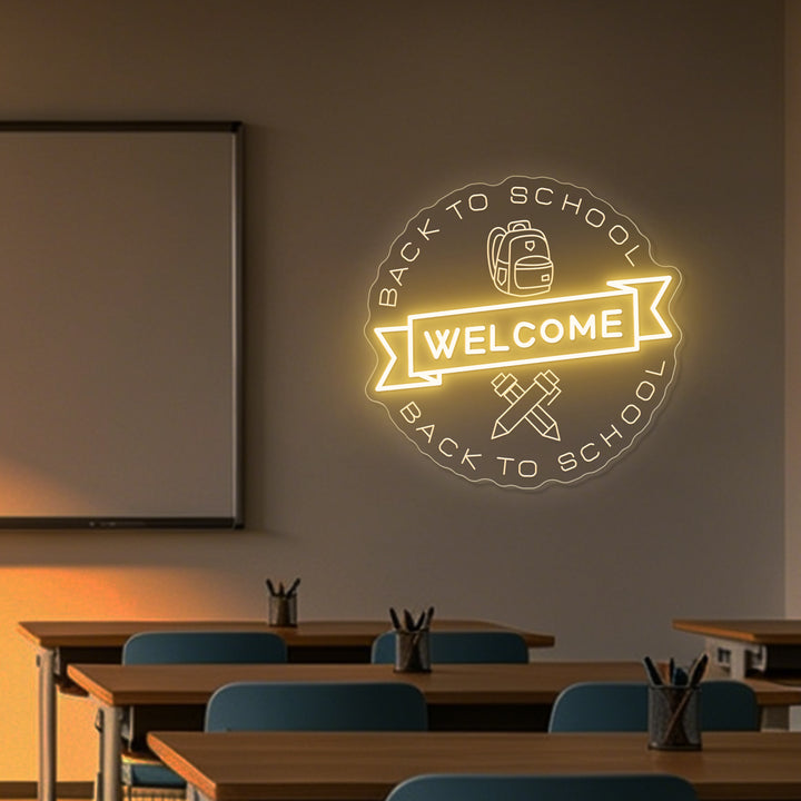 Enseigne néon LED Welcome blanc chaud dans un accueil