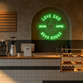 Enseigne néon LED Love Good Coffee Read Books verte