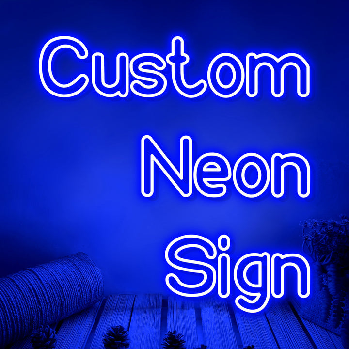 Exemple d’enseigne texte Custom Neon Sign bleu et blanc