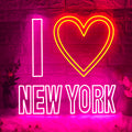 Enseigne néon LED I Love New York rose et jaune