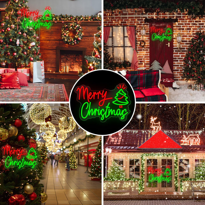 Enseigne néon LED Merry Christmas rouge et verte