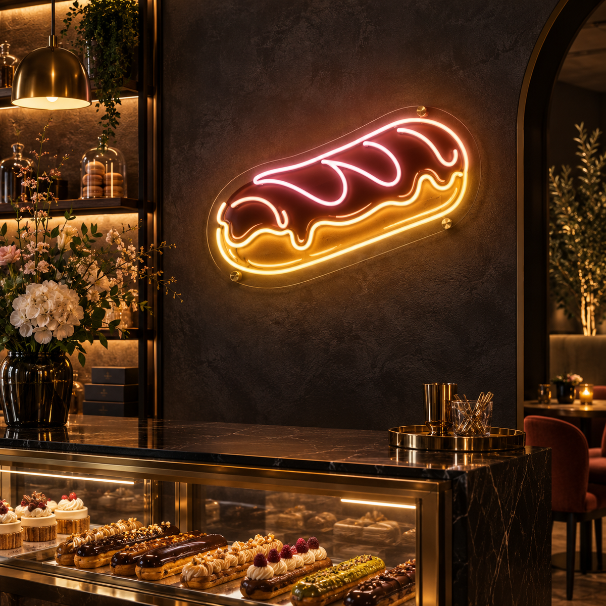 Néon Éclair NOCTANEON dans une pâtisserie sombre
