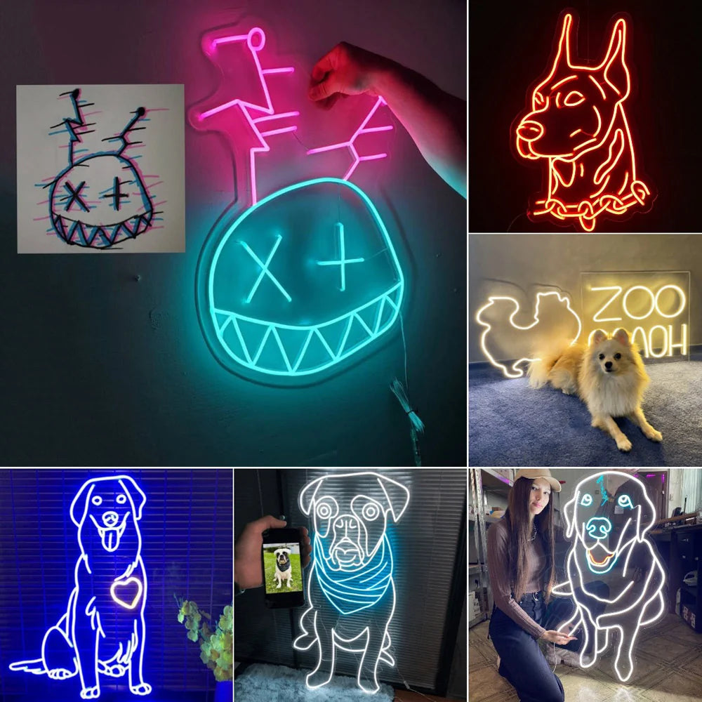 Portraits d'animaux transformés en néons personnalisés